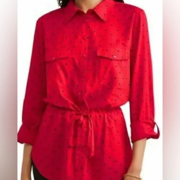 Alison Andrew’s red with black polka dots 100% rayon blouse, size Large - Picture 5 of 5